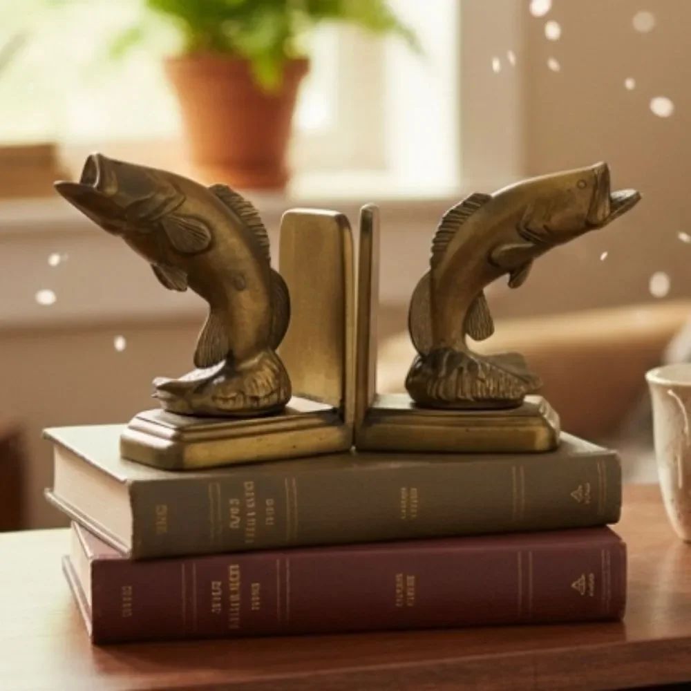 Elegant Brass Fish Bookends